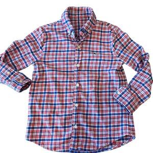 VINEYARD VINES Blue Coral Check Casual Button Down Shirt Boys Kids 5